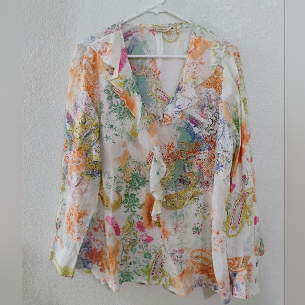 Soft Surroundings Women’s Linen Floral Paisley  Blouse